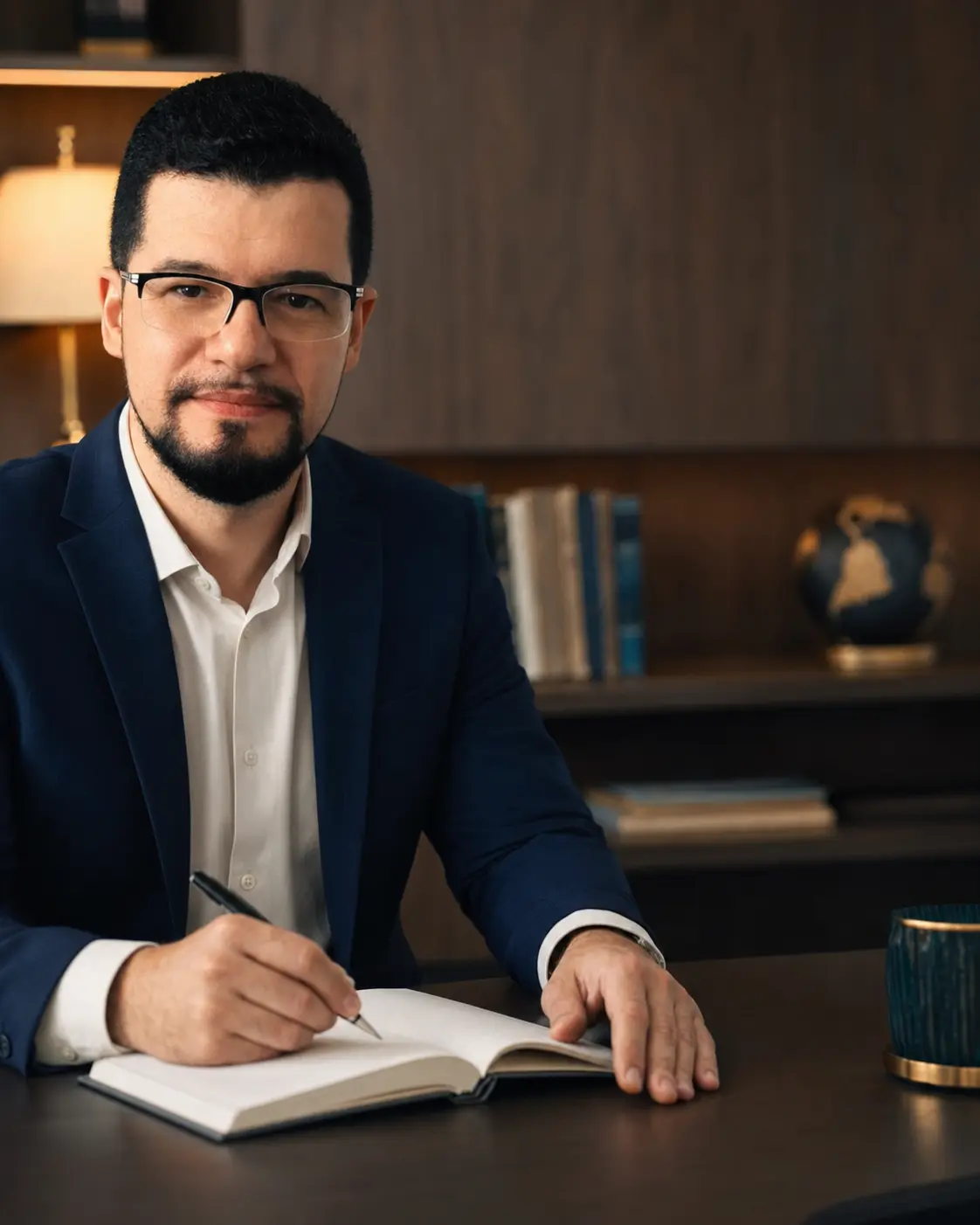 Christian Pires sentado à mesa de trabalho